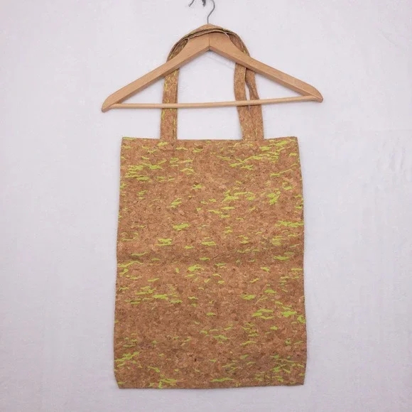 Anthropologie Tote Bag Women OS Brown Neon Green Cork Holding My Own Graphic - Picture 2 of 9